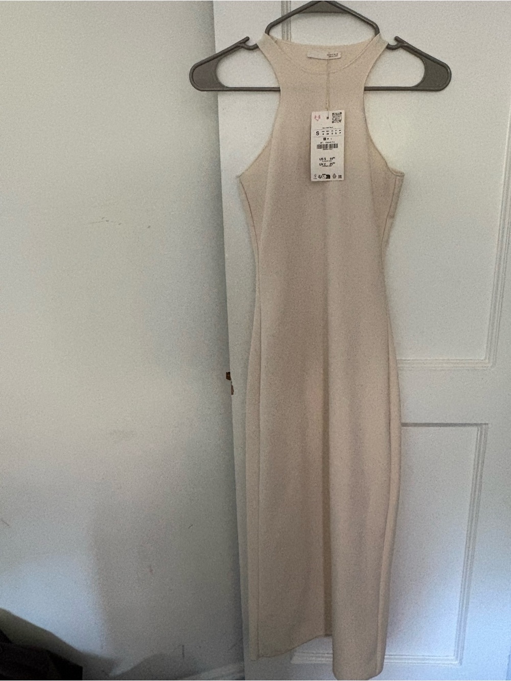 Zara Cream Halter Ribbed Maxi Dress